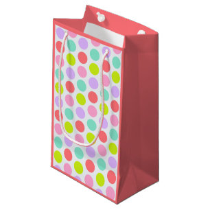 Soft Colorful Polka Dots on Coral Pink Elegant Small Gift Bag