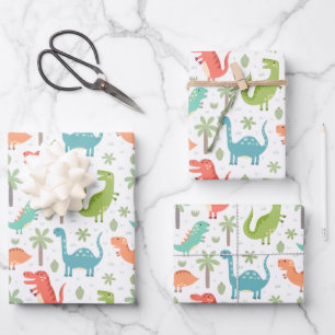 Soft Colors Dinosaurs Palm Trees Kids Wrapping Paper Sheets