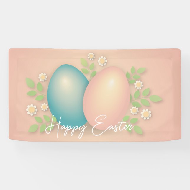 Soft colors easter egg and spring daisy flowers  banner (Horizontal)