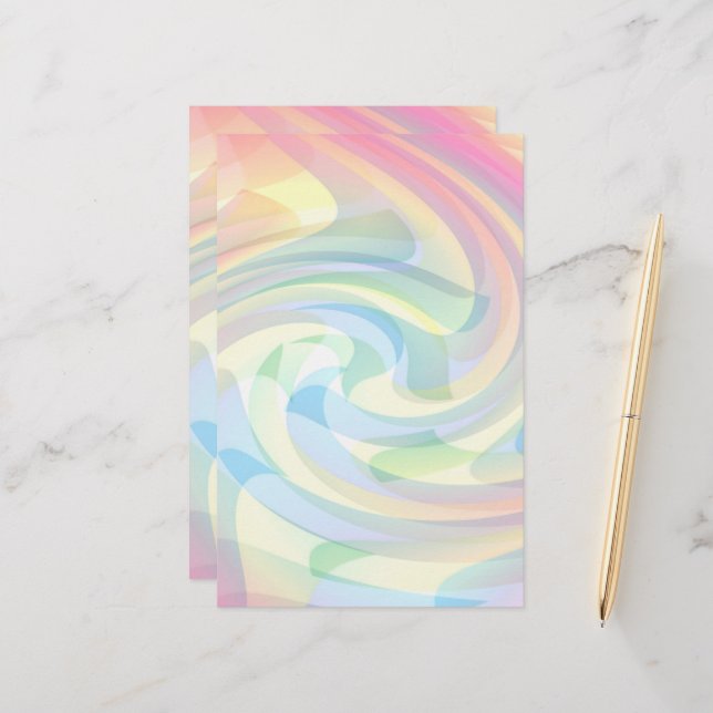 Soft Colors Pastel Swirl Yellow Pink Blue Abstract Stationery (Front/Back In Situ)