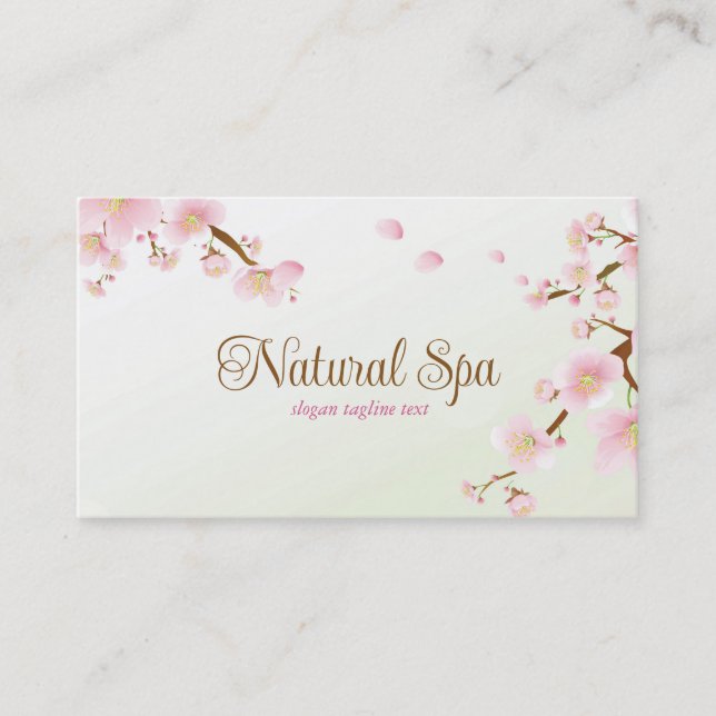 Soft Colors Pink Cherry Blossom Natural Spa Business Card (Front)