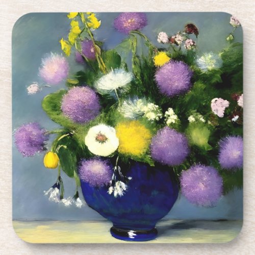 Soft Colour Flower Vase Print Beverage Coaster