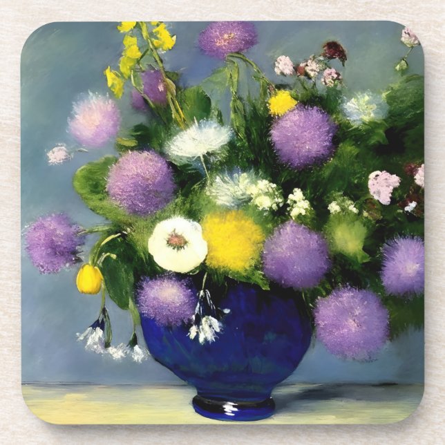 Soft Colour Flower Vase Print Beverage Coaster (Front)