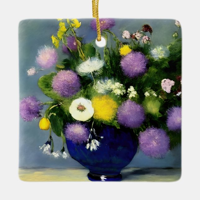 Soft Colour Flower Vase Print Ceramic Ornament (Front)