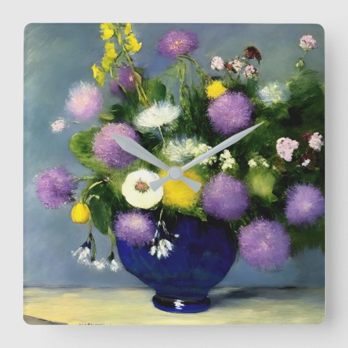 Soft Colour Flower Vase Print Square Wall Clock
