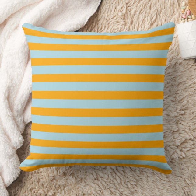 Soft & Comfy Orange and Light Blue Stripes Throw Pillow (Blanket)