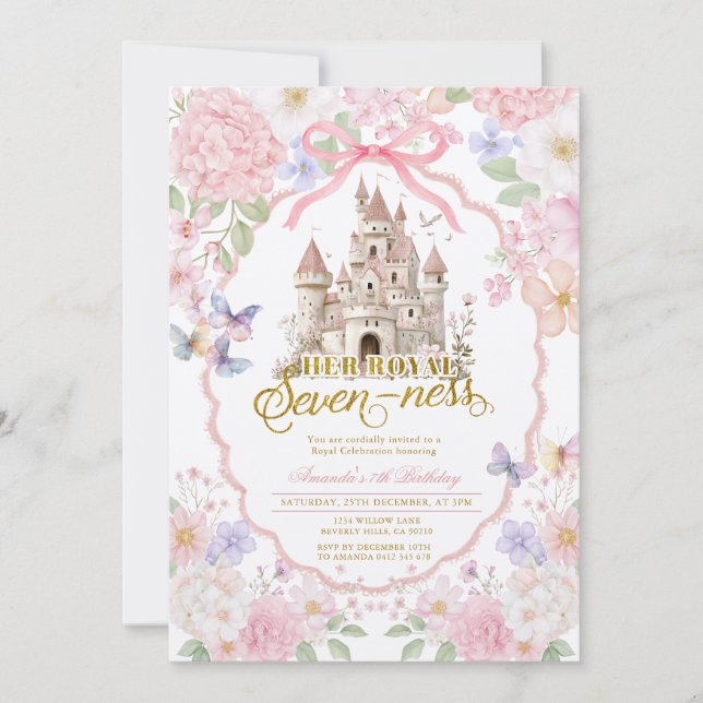 Soft Coquette Butterflies Royal seveness Birthday  Invitation (Front)
