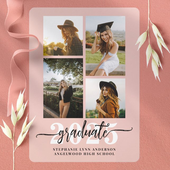 Soft Coral 4 Photo Collage Grad Announcement (Creator Uploaded)