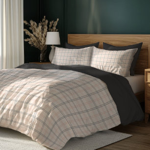 Soft Coral and Grey Checkered Duvet Cover