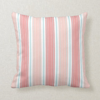 Soft Coral & Aqua on White Shabby Chic Stripes Throw Pillow