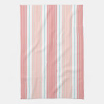 Soft Coral Aqua &amp; Tan On White Shabby Chic Stripes Kitchen Towel at Zazzle