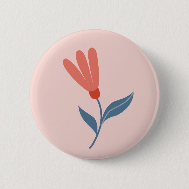 Soft Coral Blooms and Blue Leaves Pattern Button (Front)