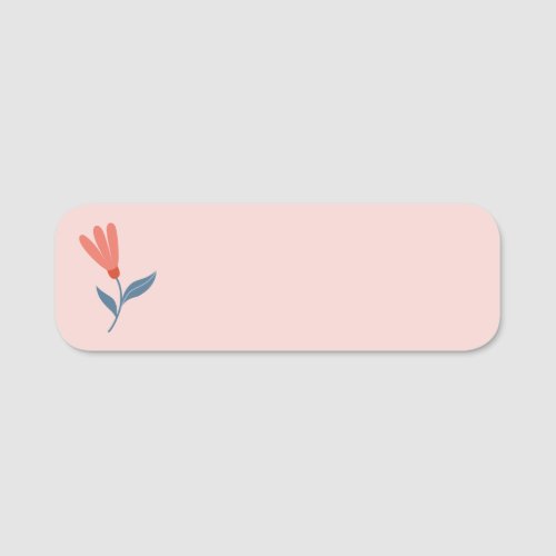 Soft Coral Blooms and Blue Leaves Pattern Name Tag