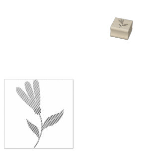 Soft Coral Blooms and Blue Leaves Pattern Rubber Stamp