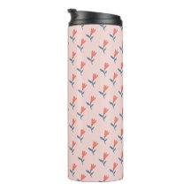 Soft Coral Blooms and Blue Leaves Pattern