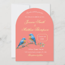 Soft Coral Bluebirds and Golden Script Wedding