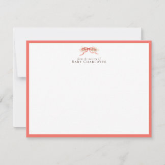 Soft Coral Bow Nursery Note Card – Personalized