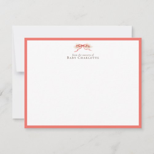 Soft Coral Bow Nursery Note Card – Personalized