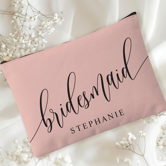 Soft Coral Bridesmaid Modern Calligraphy Accessory Pouch (Creator Uploaded)