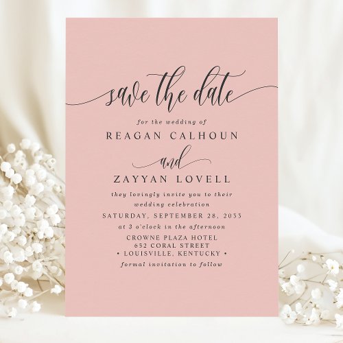 Soft Coral Elegant Calligraphy Save The Date