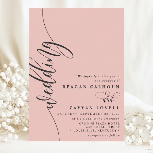 Soft Coral Elegant Calligraphy Script Wedding Invitation