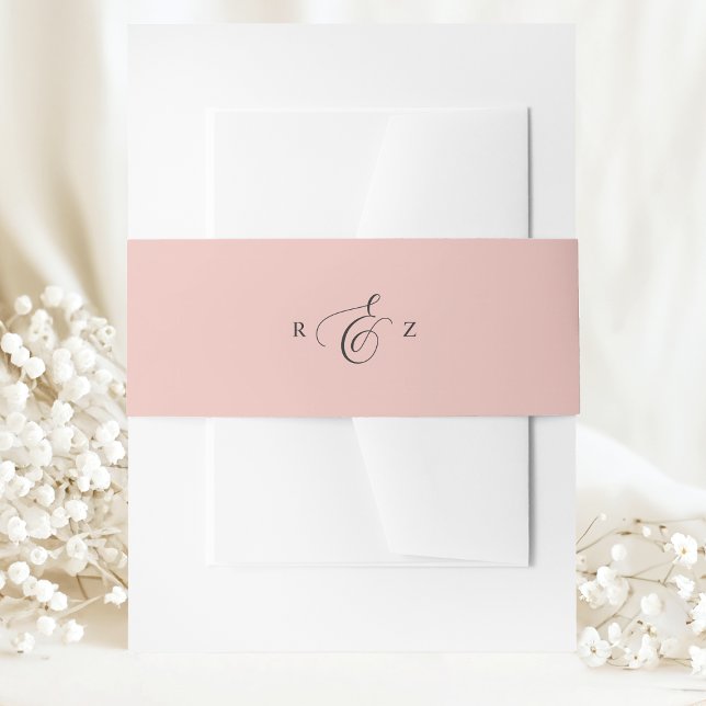Soft Coral Elegant Simple Monogram Wedding Invitation Belly Band (Creator Uploaded)