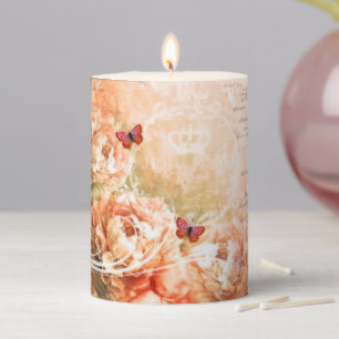 Soft coral floral pillar candle