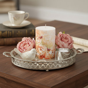 Soft coral floral  pillar candle