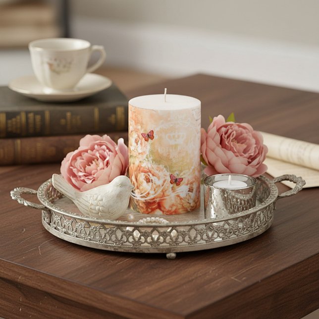 Soft coral floral  pillar candle (Creator Uploaded)