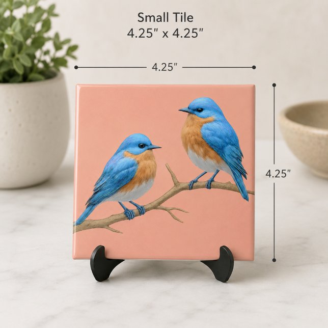 Soft Coral Lovebirds Romantic Bluebirds Wedding Ceramic Tile (Creator Uploaded)