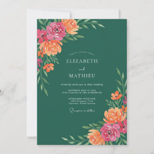 Soft Coral Magenta Wildflower Wedding Invitation