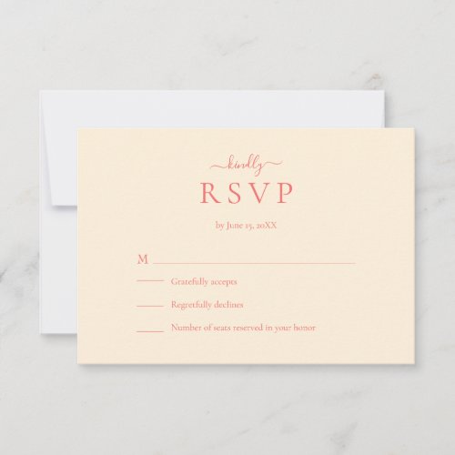 Soft Coral Modern Minimalist Wedding RSVP Card