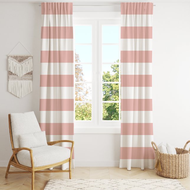 Soft Coral Pink And White Wide Horizontal Stripe  Blackout Curtains (Creator Uploaded)