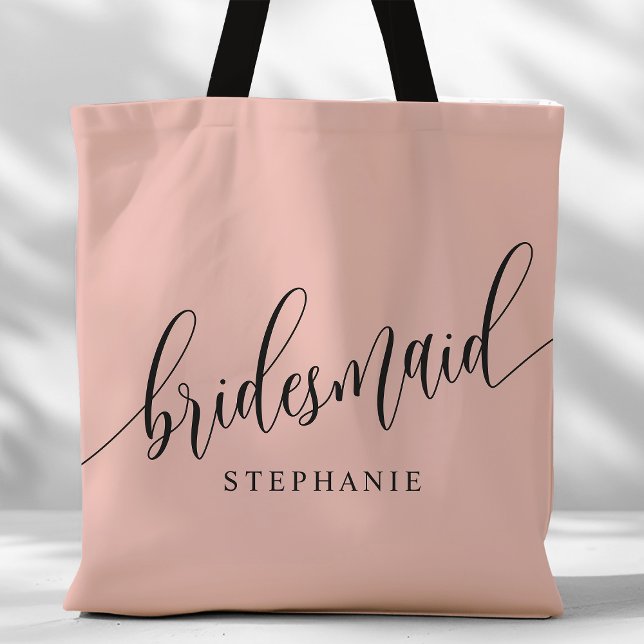 Soft Coral Pink Bridesmaid Modern Script Tote Bag (Creator Uploaded)