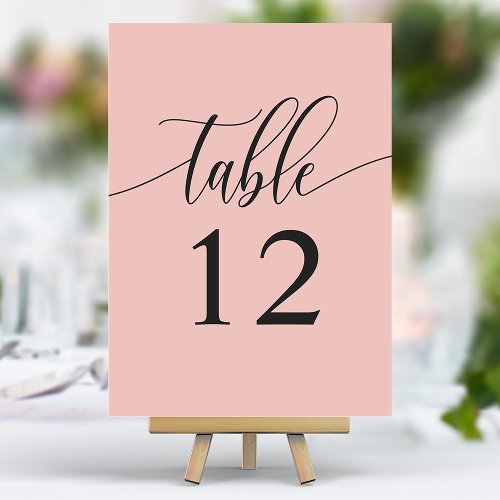 Soft Coral Pink Minimalist Calligraphy Wedding Table Number