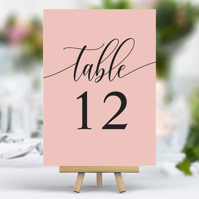Soft Coral Pink Minimalist Calligraphy Wedding Table Number (Creator Uploaded)
