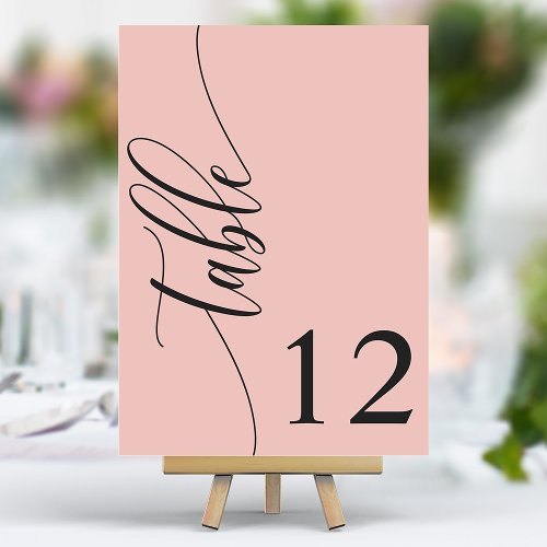 Soft Coral Pink Modern Calligraphy Wedding Table Number