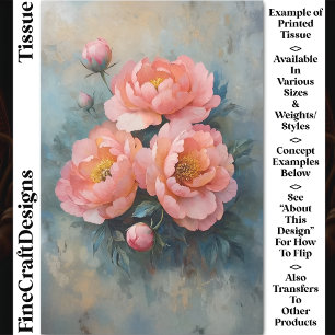 Soft Coral Pink Peony Blooms & Buds CR2 Decoupage Tissue Paper