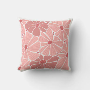 Soft Coral Pink Retro Daisy Throw Pillow