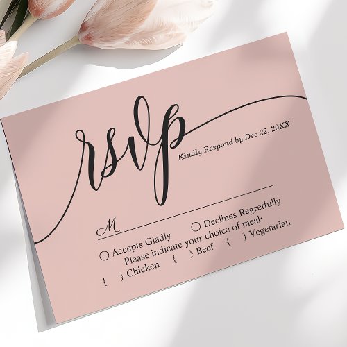 Soft Coral Pink Simple Script Wedding RSVP Card