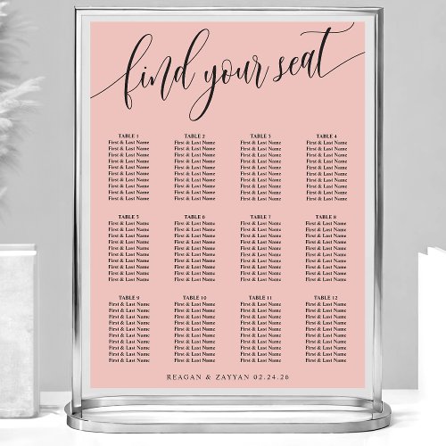 Soft Coral Pink Simple Wedding Seating Chart