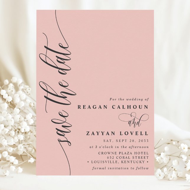 Soft Coral Simple Modern Script Save The Date (Creator Uploaded)