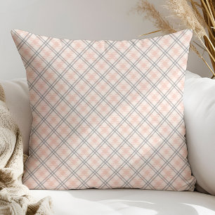 Soft Coral Tartan Pillow Simple Cozy Accent