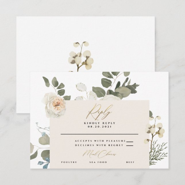 Soft Coral White Floral Botanical Greenery RSVP Card (Front/Back)
