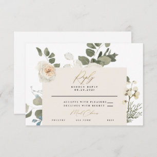Soft Coral White Floral Botanical Greenery RSVP Card