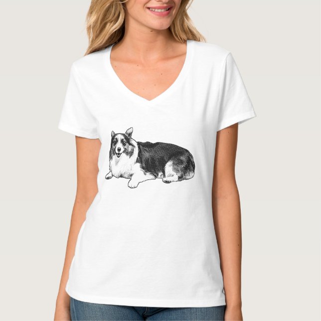 Soft corgi silhouette in gentle dot shading T-Shirt (Front)