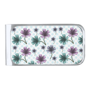 Soft Cottagecore Floral Pattern Pastel Aesthetic Silver Finish Money Clip