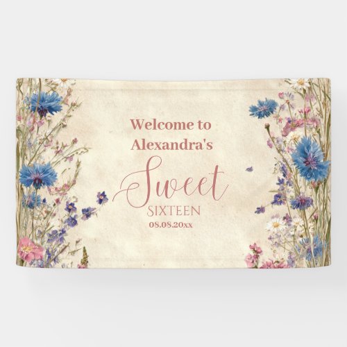 Soft Cottagecore Floral Sweet Sixteen Banner