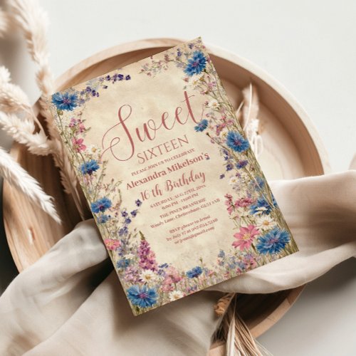 Soft Cottagecore Floral Sweet Sixteen Invitation