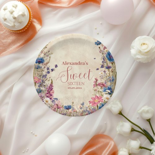 Soft Cottagecore Floral Sweet Sixteen Paper Plates